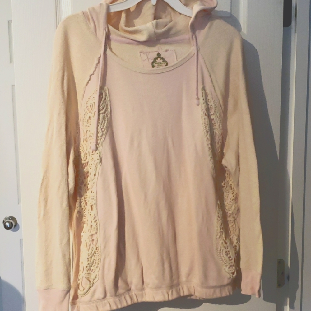 Womans Ruff Hewn 2X pink and cream sweatshirt hoodie with embroidery detail